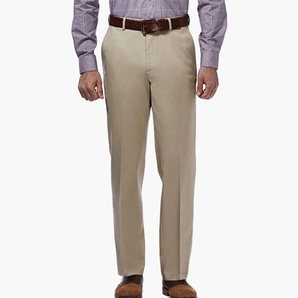 Premium No Iron Khaki Classic Fit Expandable Waist Flat Front Pant, 32x32 - Picture 2 of 7